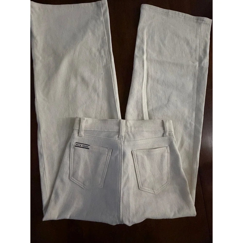 Blue Delta Madison Cashwell Wide Leg Jeans Cream Off White High Rise Denim Pants